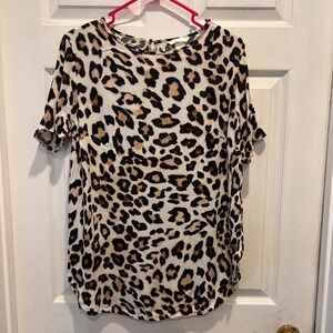 H &‎ M Womens Leopard Print Short Sleeve Top Viscose Size 12 Office Party